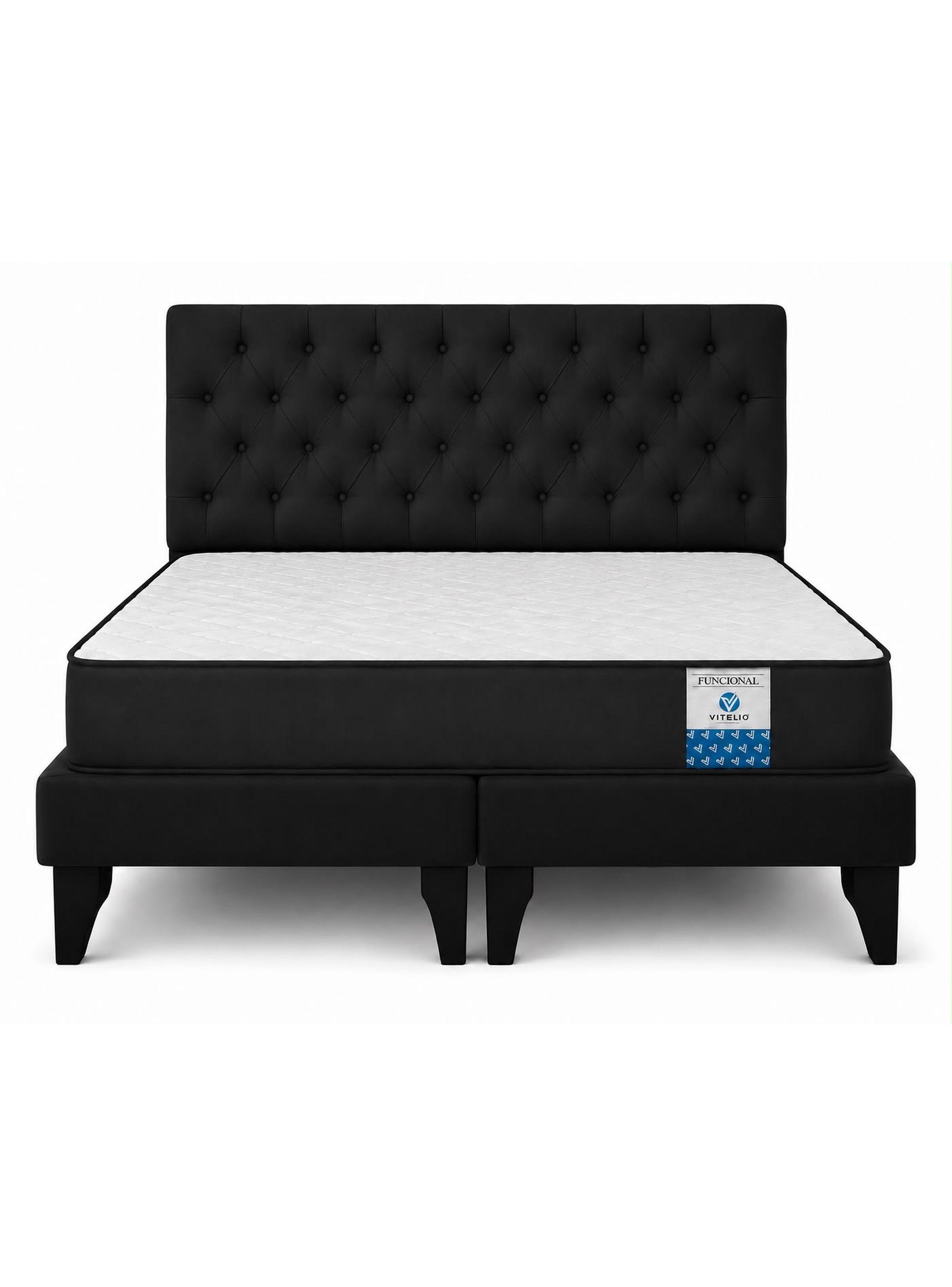 Cama 2 Plazas Capitone Negra Colchon-0