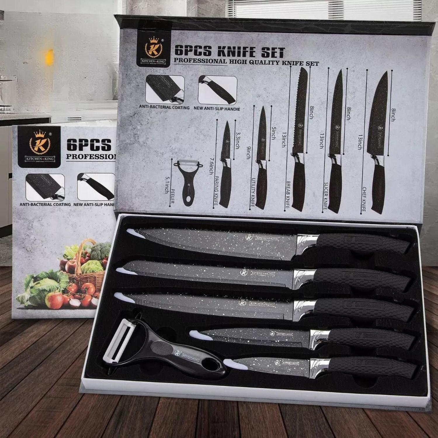 Set Cuchillos Profesionales 6 Piezas Negros Acero Inoxidable-8