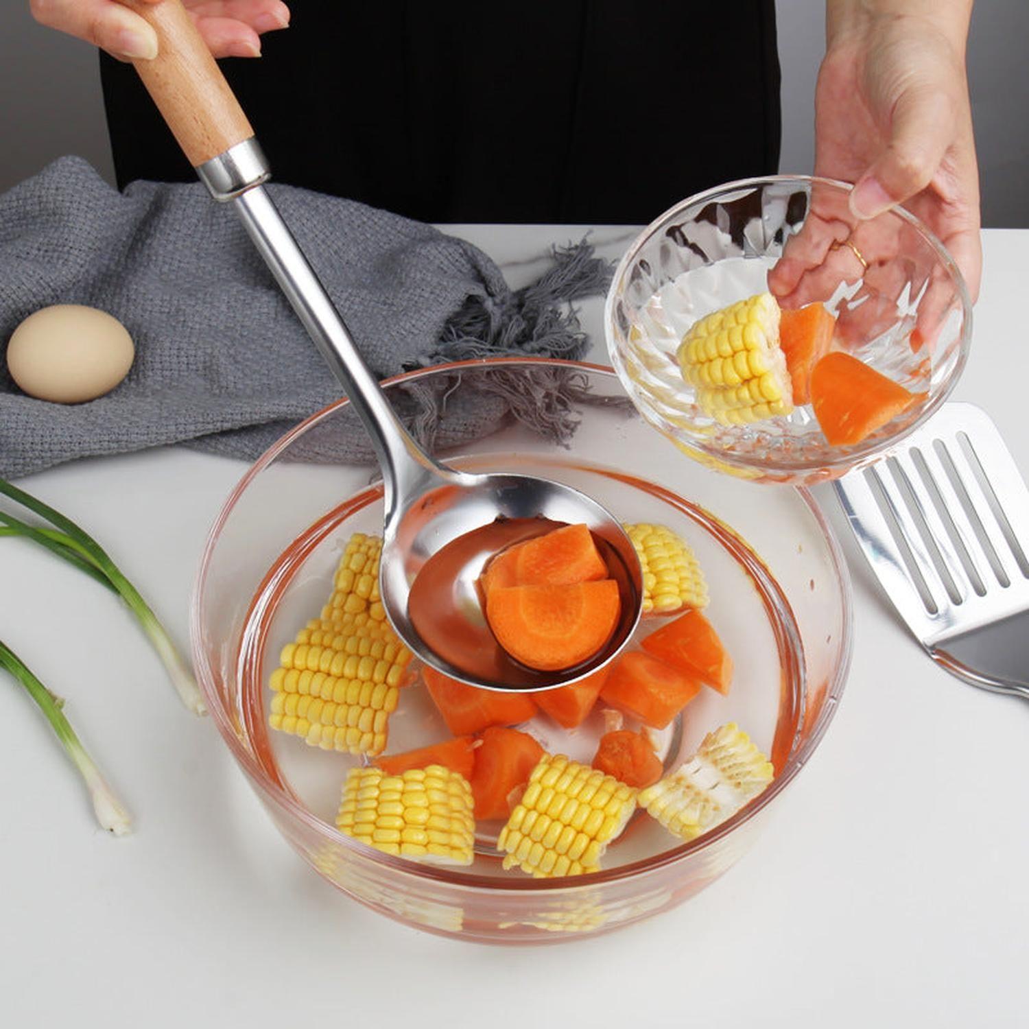 Juego De 6 Utensilios Cocina Acero Inoxidable Mango Madera-1