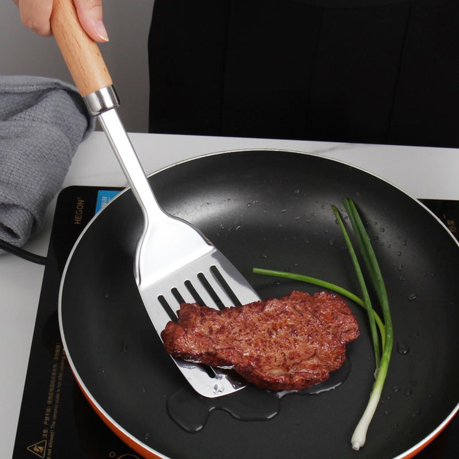 Juego De 6 Utensilios Cocina Acero Inoxidable Mango Madera-3