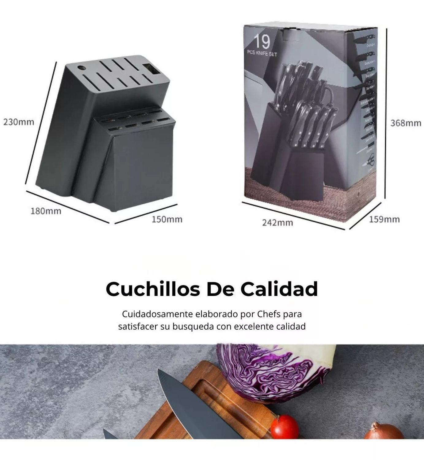 Set De Cuchillos 19 Piezas Con Base Madera Profesional-8