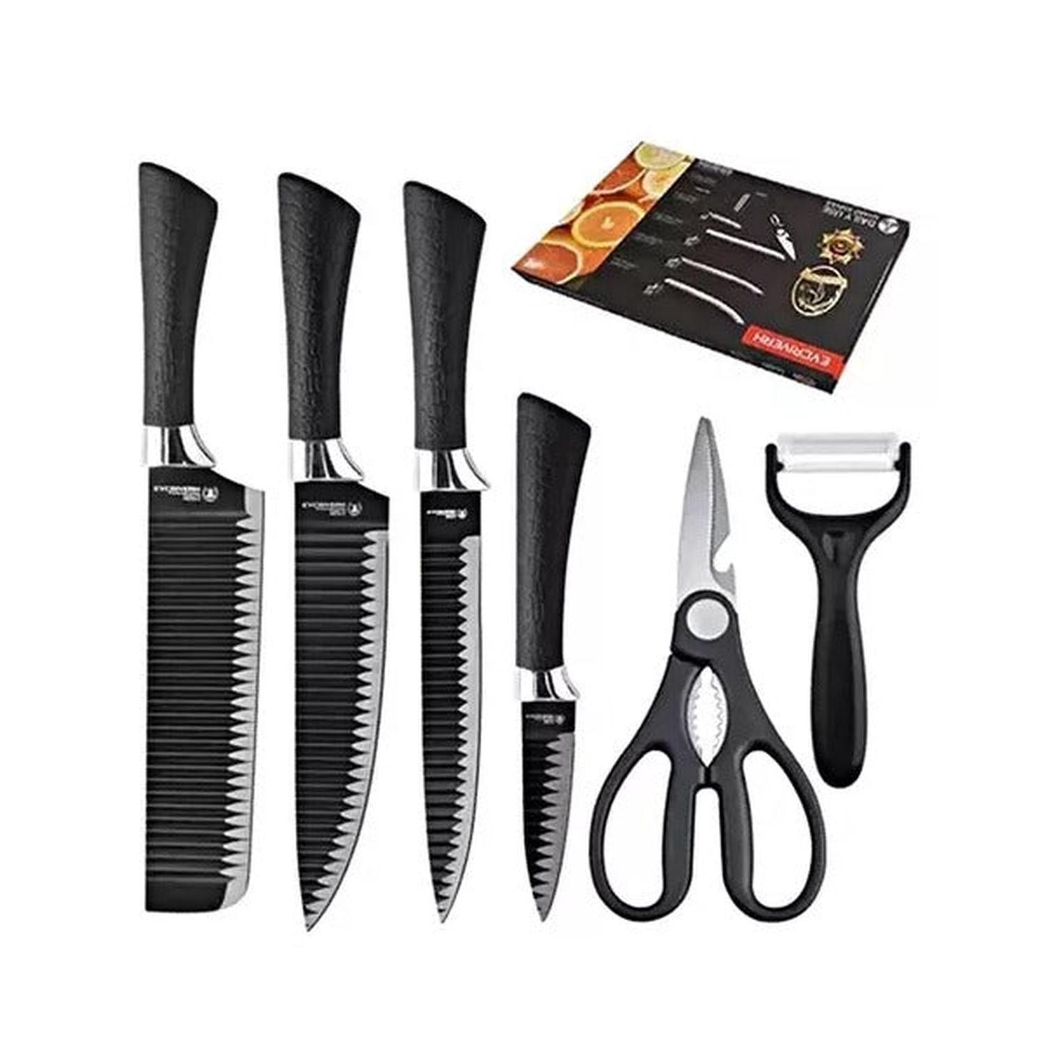 Set De Cuchillos Tijera Y Pelador Cocina Acero Inox 6 Pzs-4