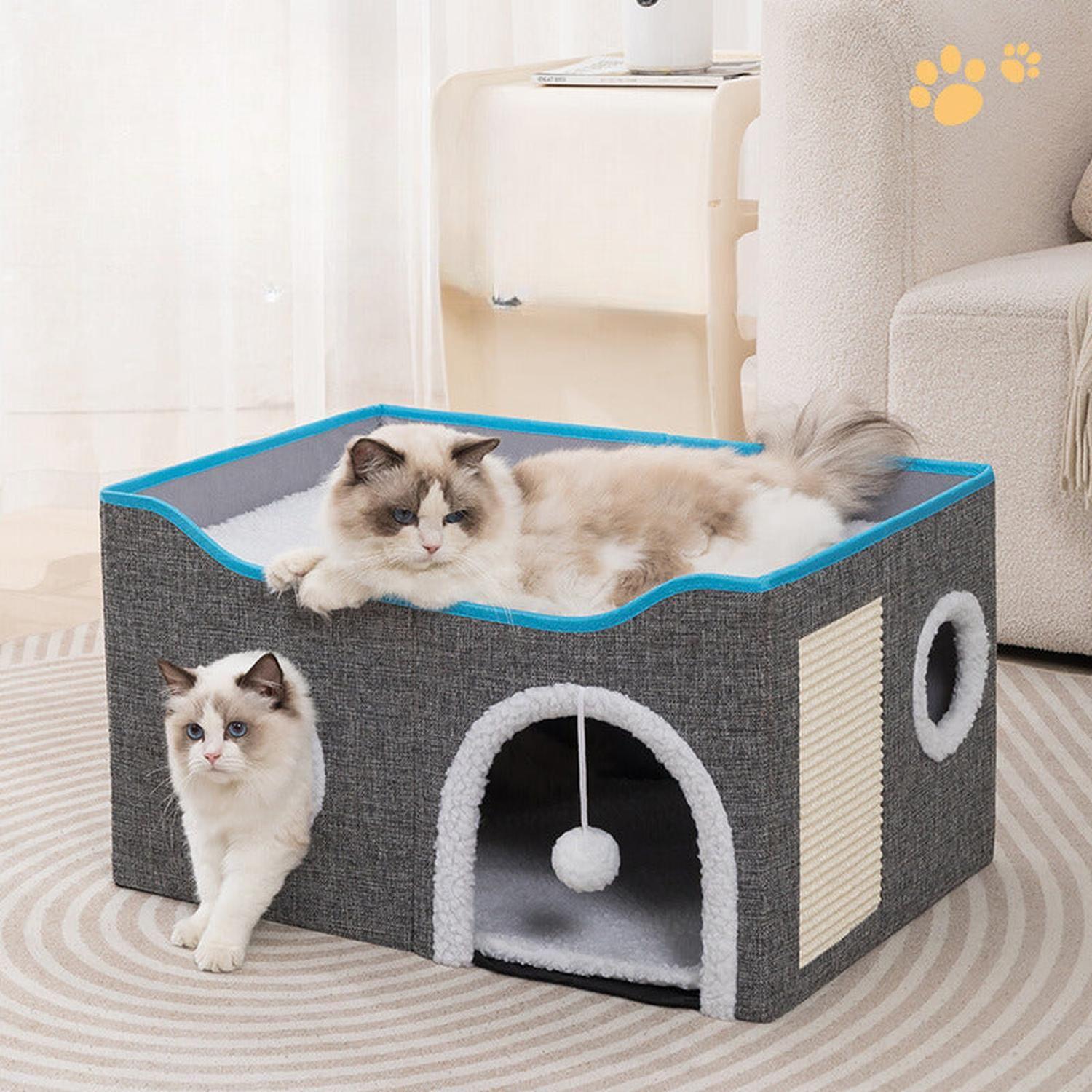 Tuto Michi XL - Cama Para Gato Tipo Casita de 2 Niveles Plegable Con Rascador-2