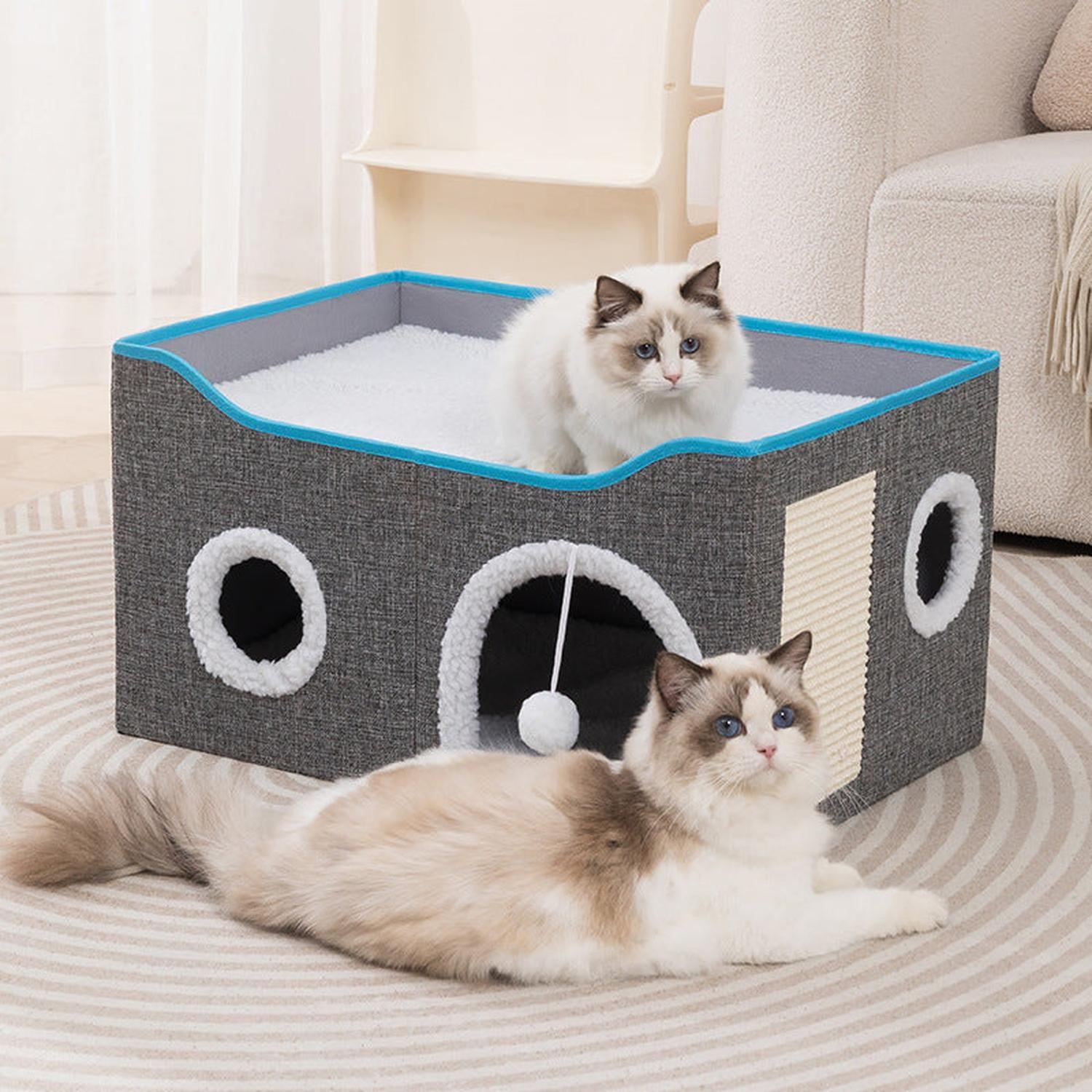 Tuto Michi XL - Cama Para Gato Tipo Casita de 2 Niveles Plegable Con Rascador-3
