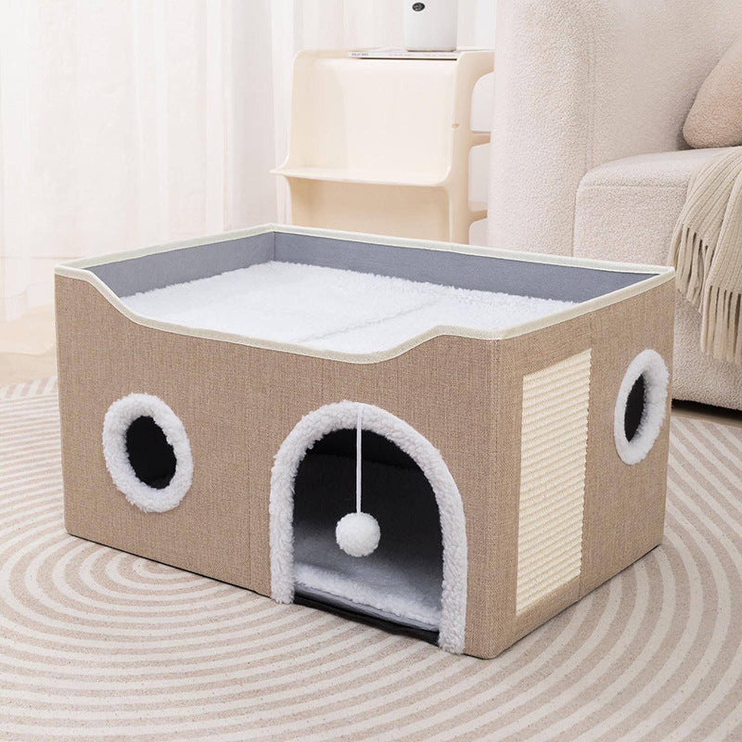 Tuto Michi XL - Cama Para Gato Tipo Casita de 2 Niveles Plegable Con Rascador-1