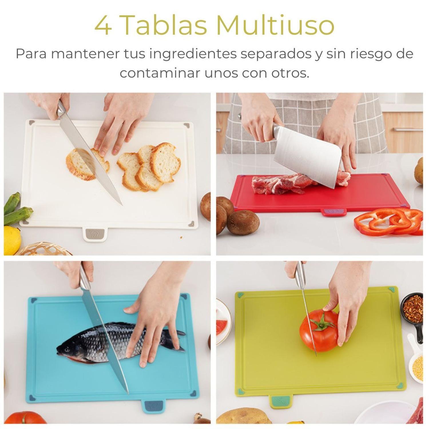 Juego De 4 Tablas De Cortar De Plástico Colores Multiuso-2