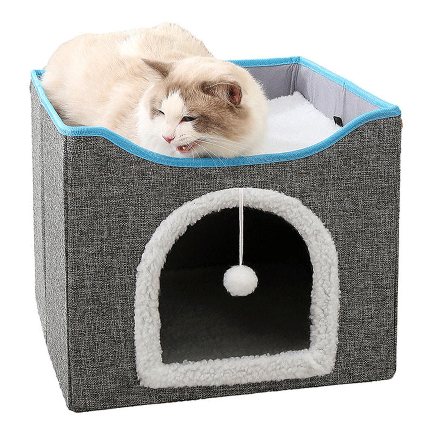 Cama Para Gato Tipo Casita de 2 Niveles Plegable Con Rascador-0