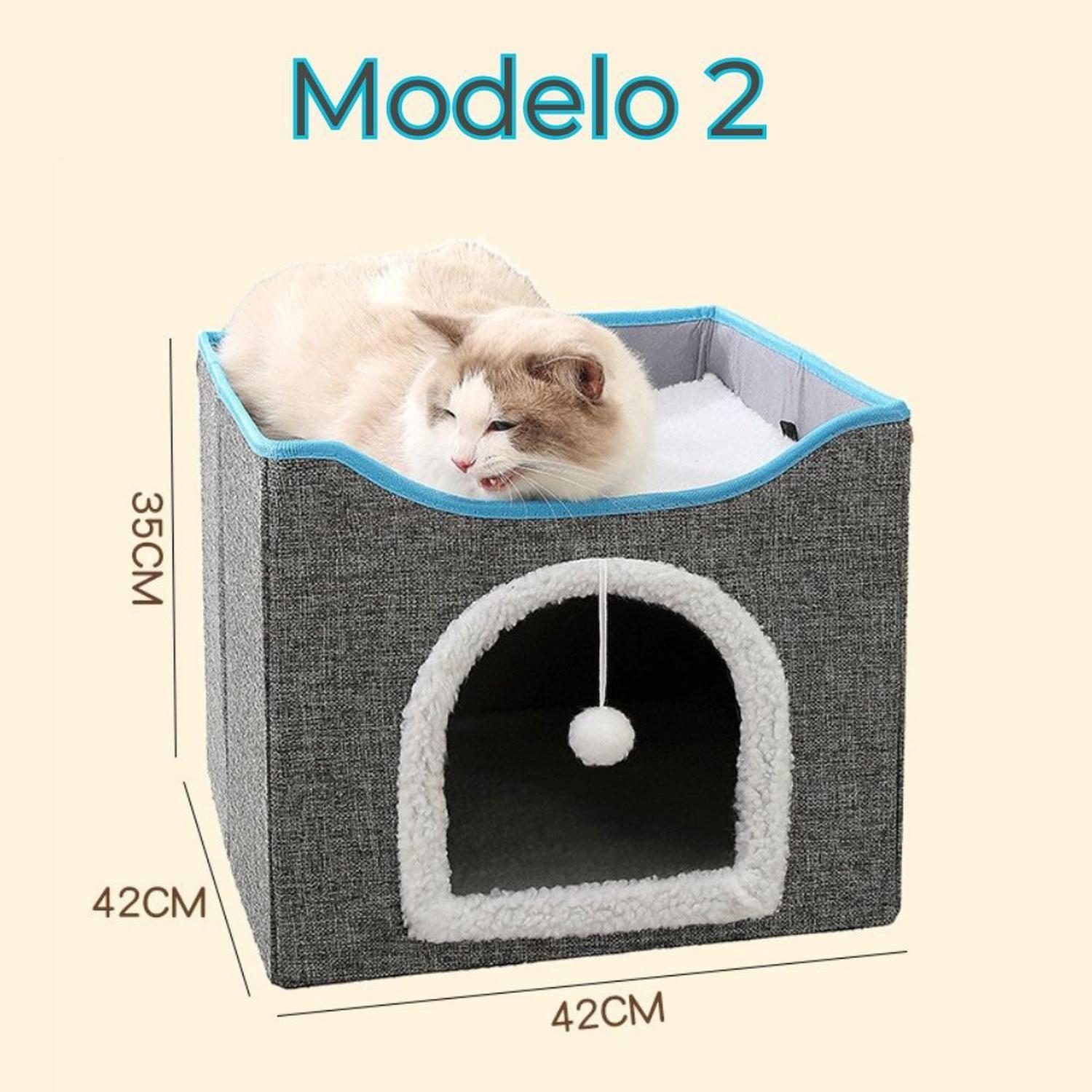 Cama Para Gato Tipo Casita de 2 Niveles Plegable Con Rascador-6