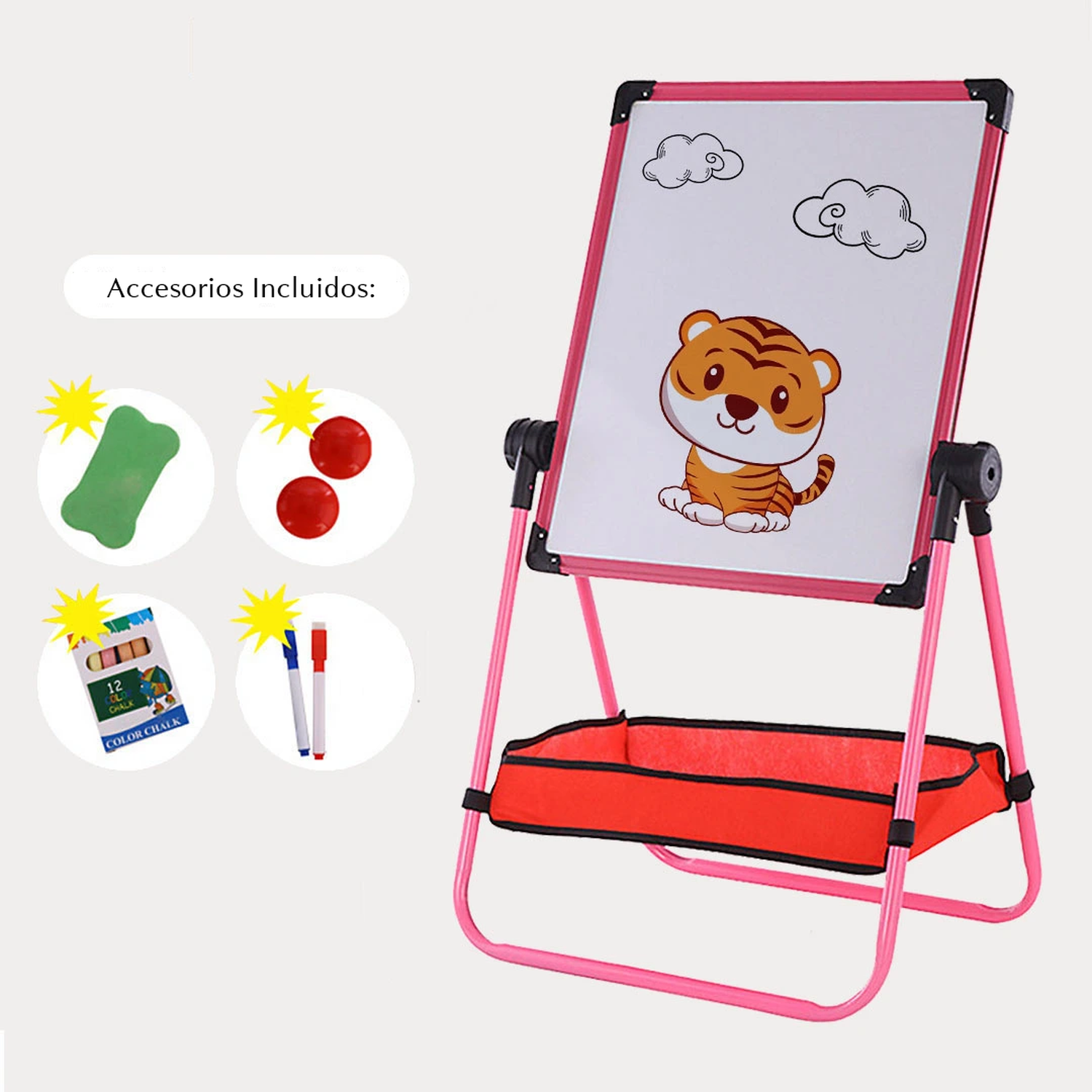 Pizarra Blanca y de Tiza 2 en 1 Doble Cara para Niños Compacta y Plegable-2