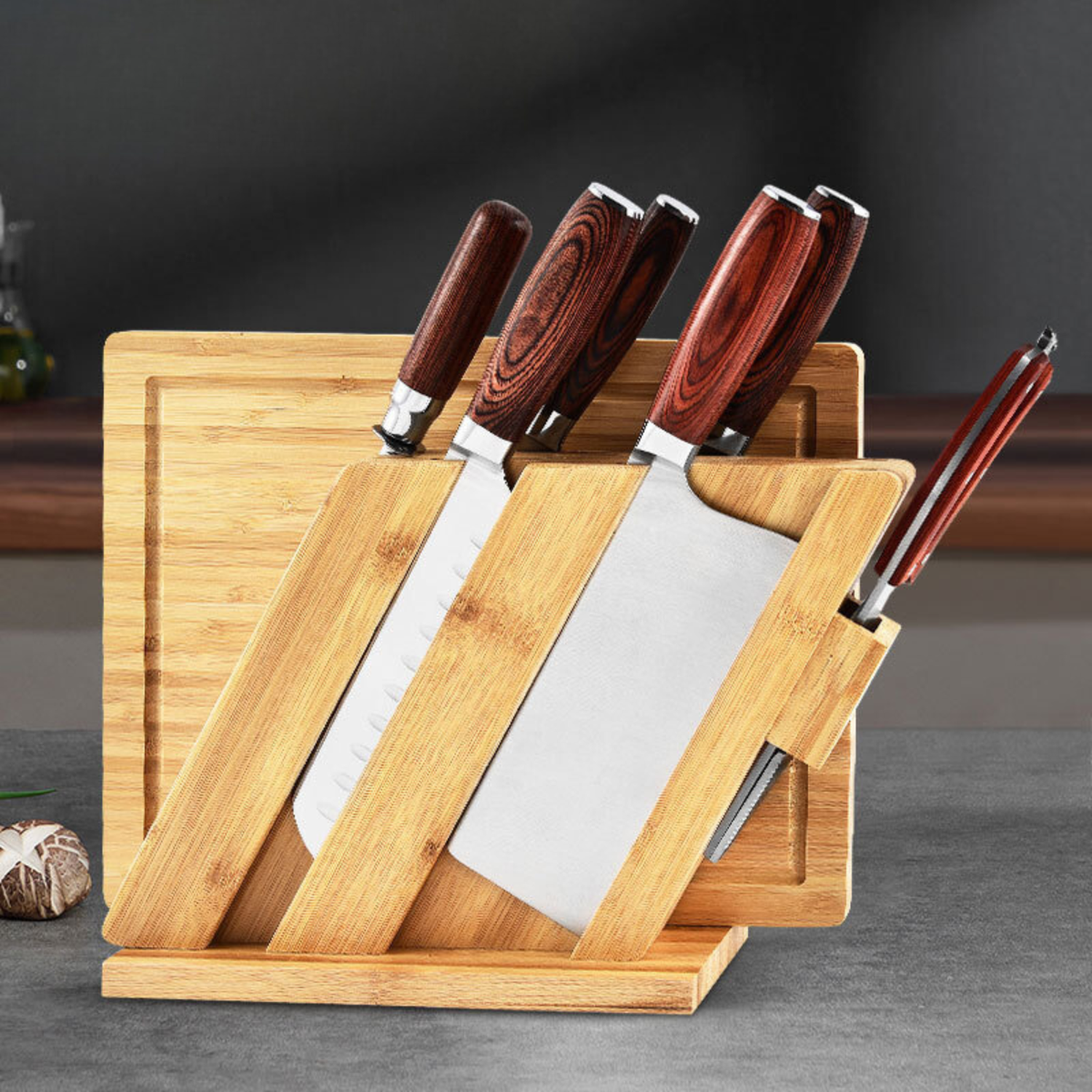 Set Cuchillos Profesionales Acero Martensitico 8 Pzs Con Base Y Tabla Para Cortar-1