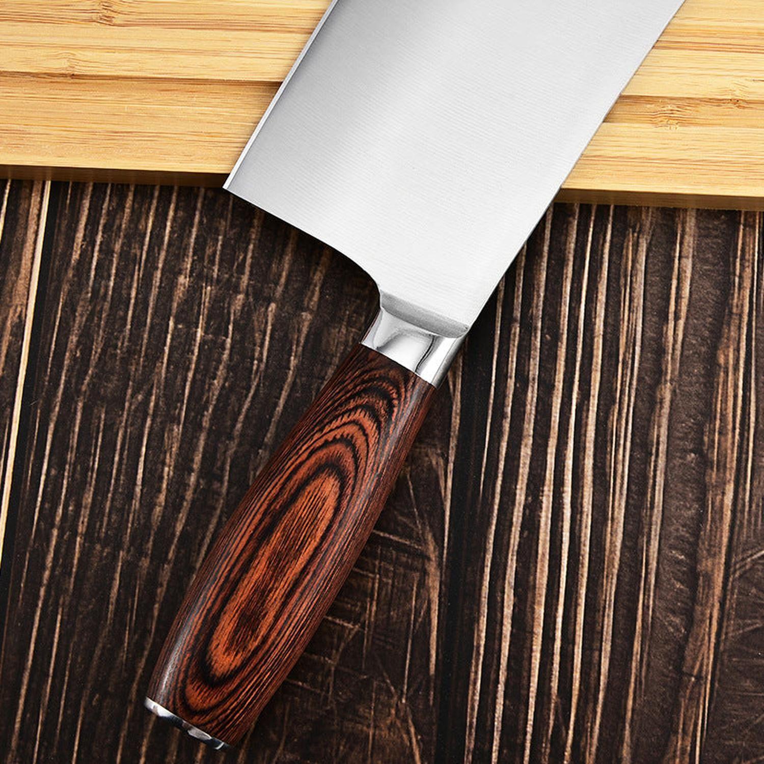 Set Cuchillos Profesionales Acero Martensitico 8 Pzs Con Base Y Tabla Para Cortar-3