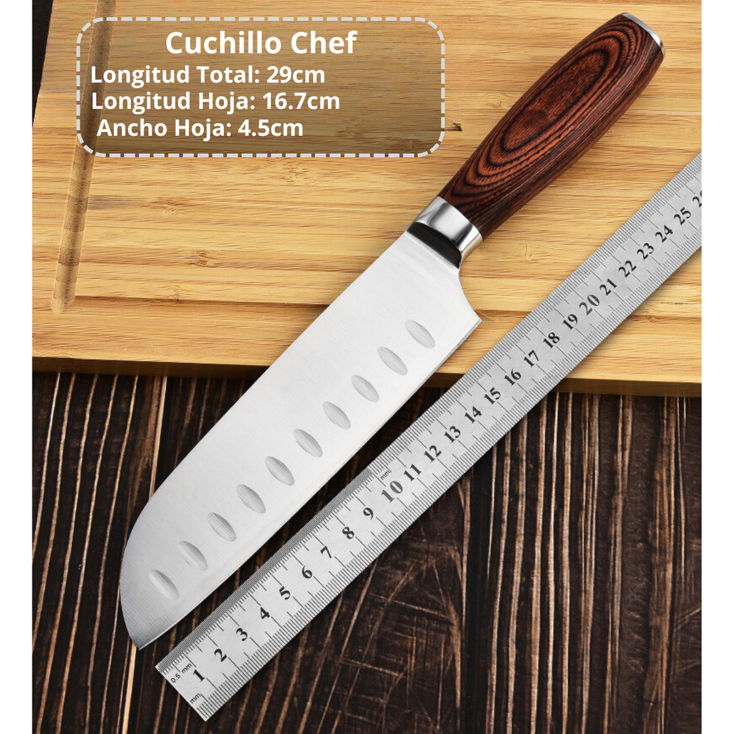 Set Cuchillos Profesionales Acero Martensitico 8 Pzs Con Base Y Tabla Para Cortar-7