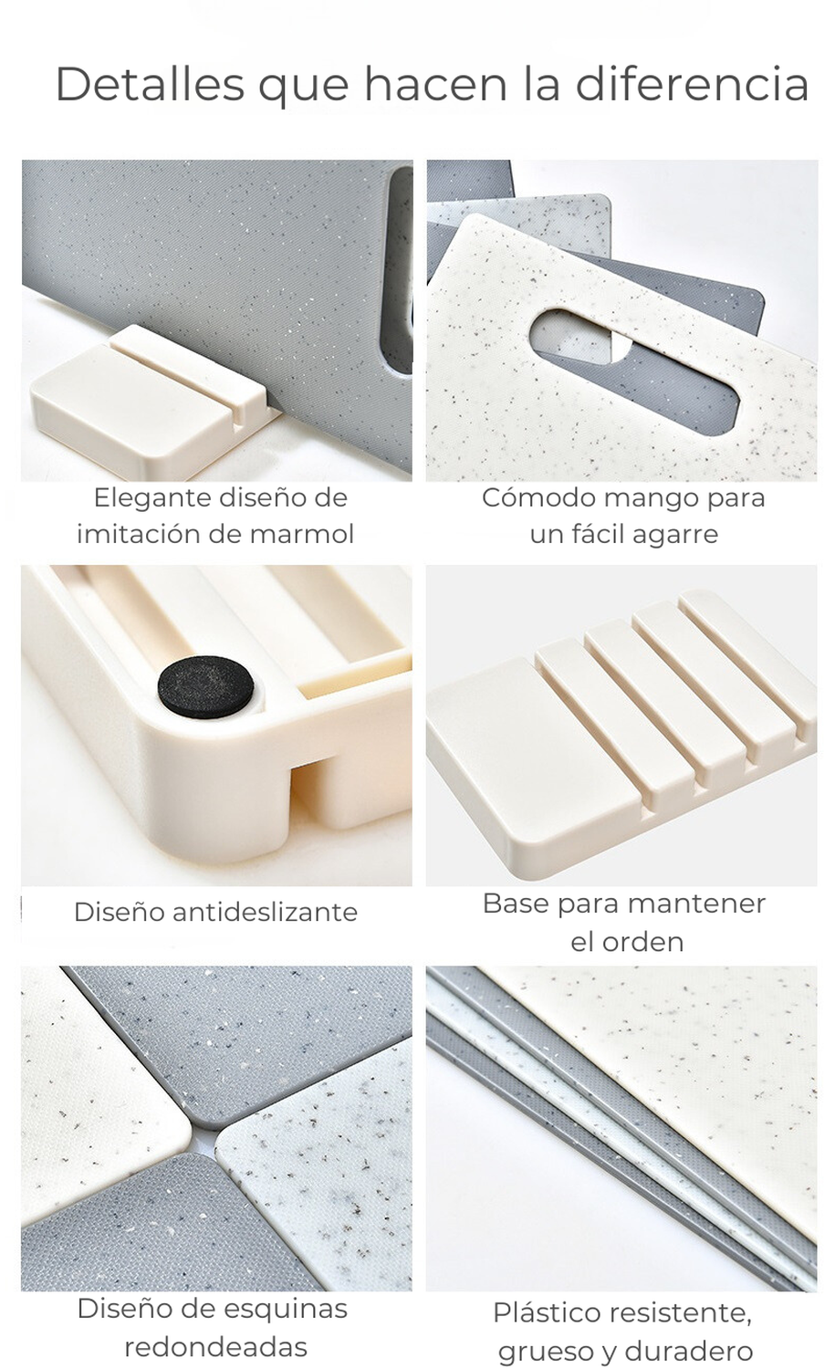 Set De 4 Tablas De Cortar De Plástico Diseño Efecto Marmol-5