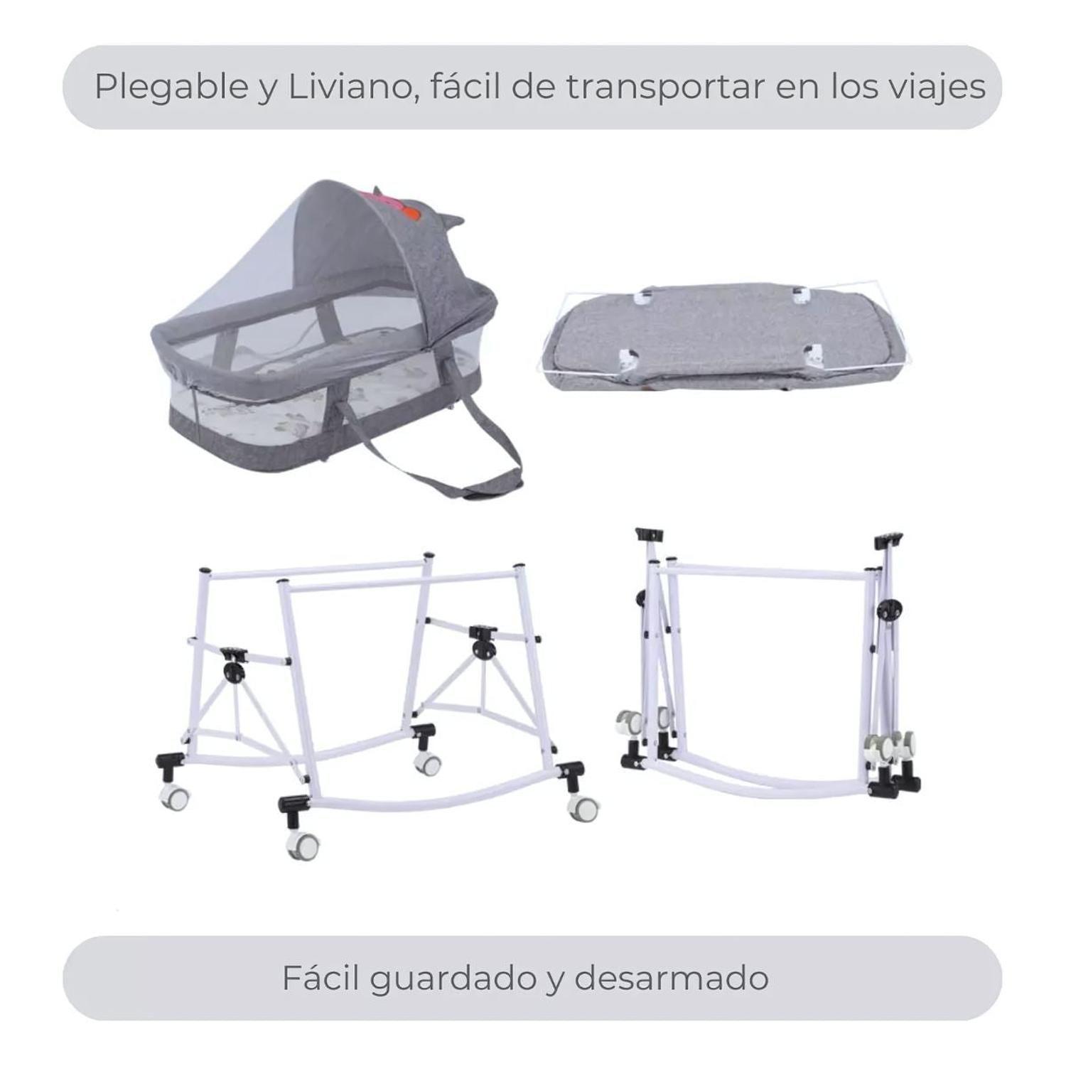 Cuna de bebé Moises Portátil Plegable 3 en 1 Gris Con Ruedas-6