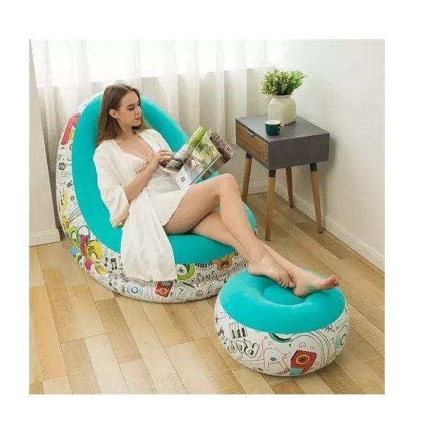 Sillón Inflable Puff Tumbona Con Reposa Pies + Inflador-0
