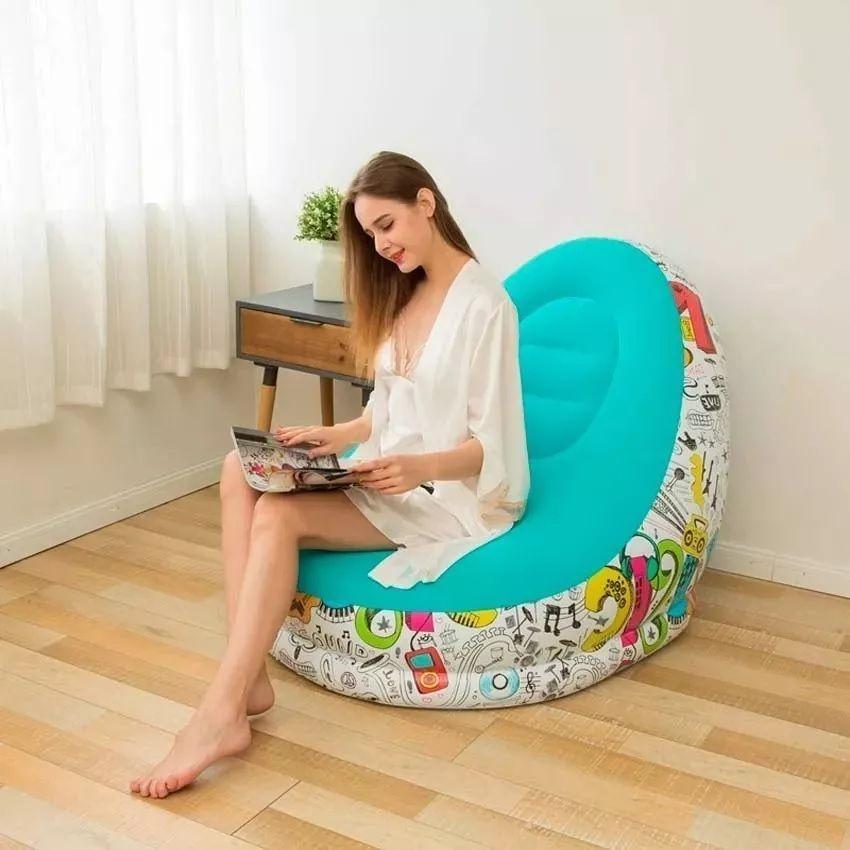 Sillón Inflable Puff Tumbona Con Reposa Pies + Inflador-2