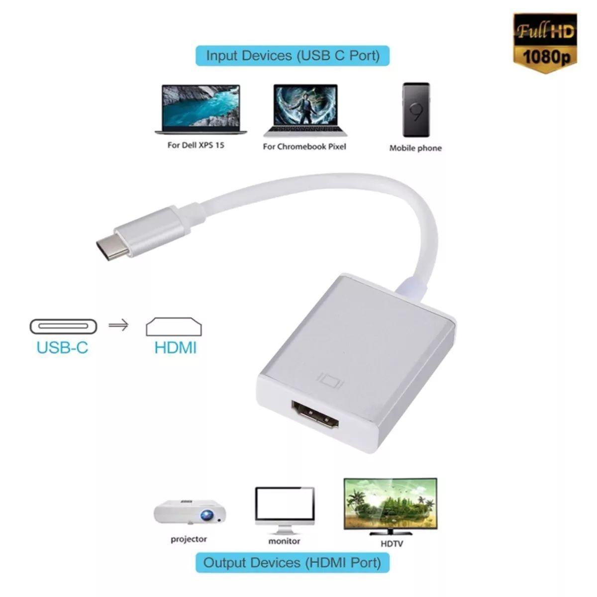 Cable Adaptador USB Tipo C Compatible Con HDMI Color Plata-4