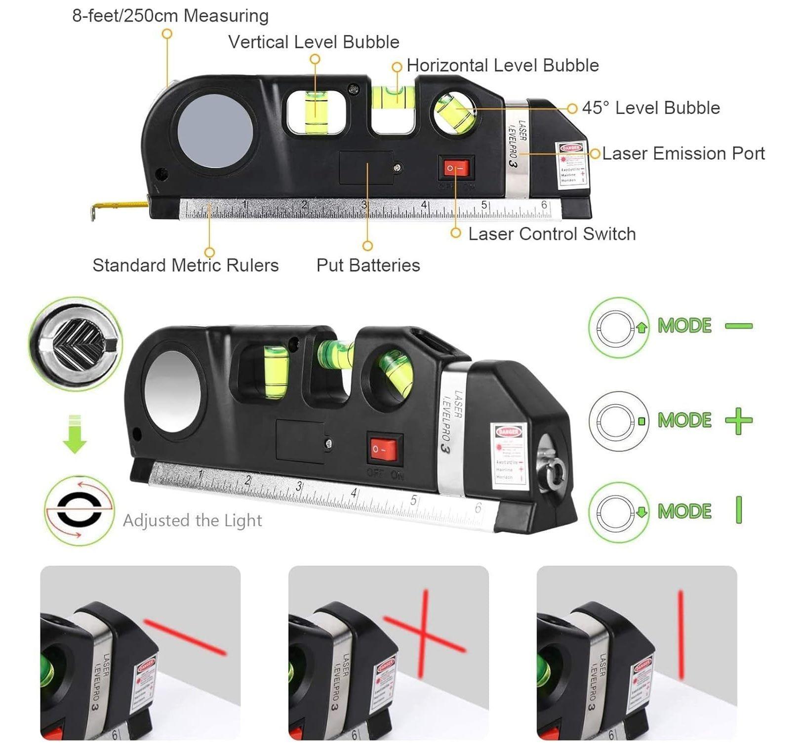 Cinta Métrica Regla Nivel Láser Horizontal Level Pro 3 Modos-5