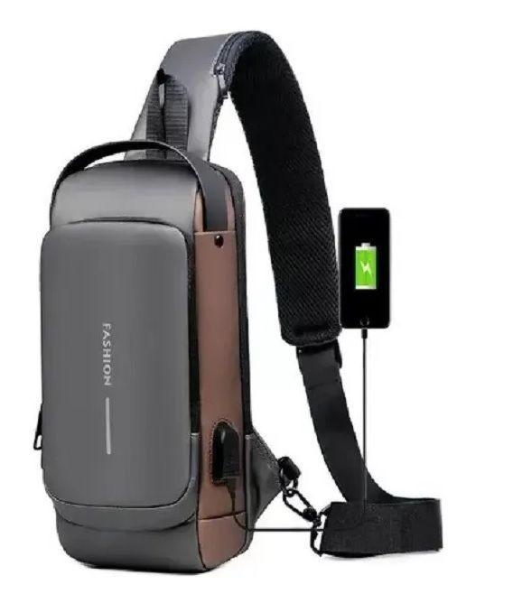  Bolso De Pecho Hombre Adulto Nylon Oxford USB Impermeable-0