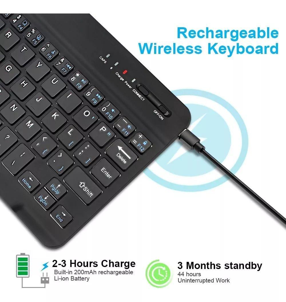  Mini Teclado Slim Inalámbrico Bluetooth Teléfono Tablet PC Recargable-3
