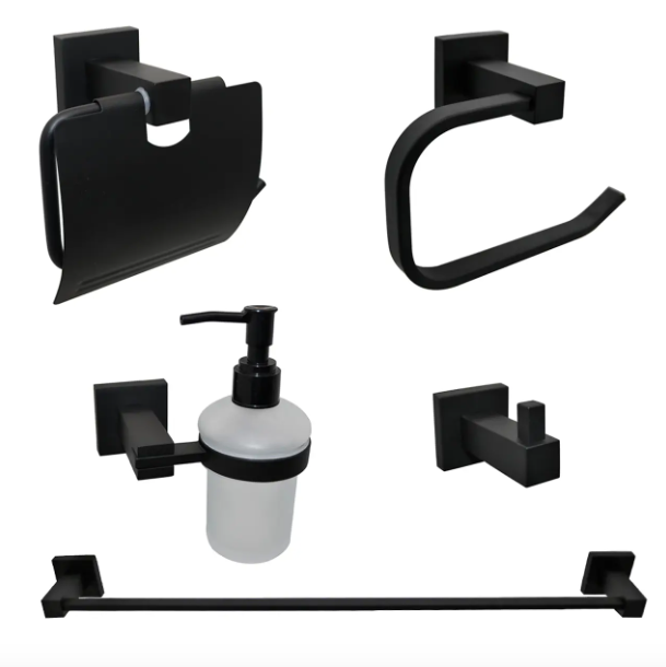 Juego de Accesorios Met licos para ba o 5 piezas Negro-0