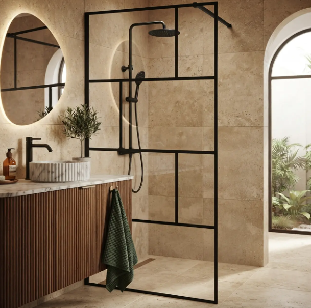 Mampara Fija Marco Negro 100x195cm-1