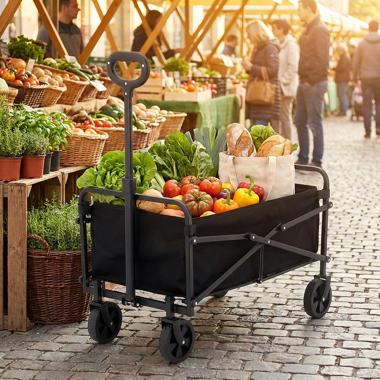 Carro para Compras Plegable Práctico y Resistente Negro-2