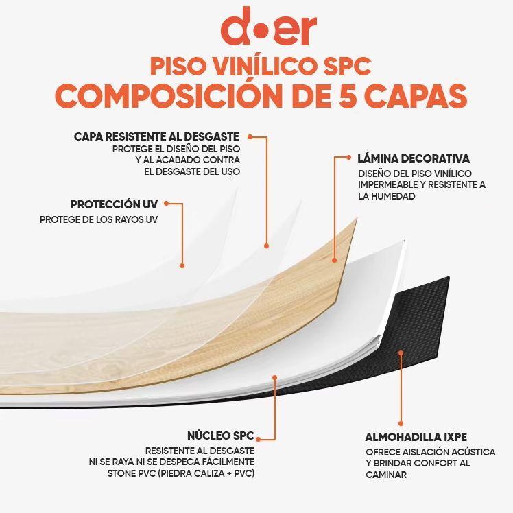 Piso Vinílico SPC Roble Soft, 2.24mt2,  5mm 122x18.4 cm-2