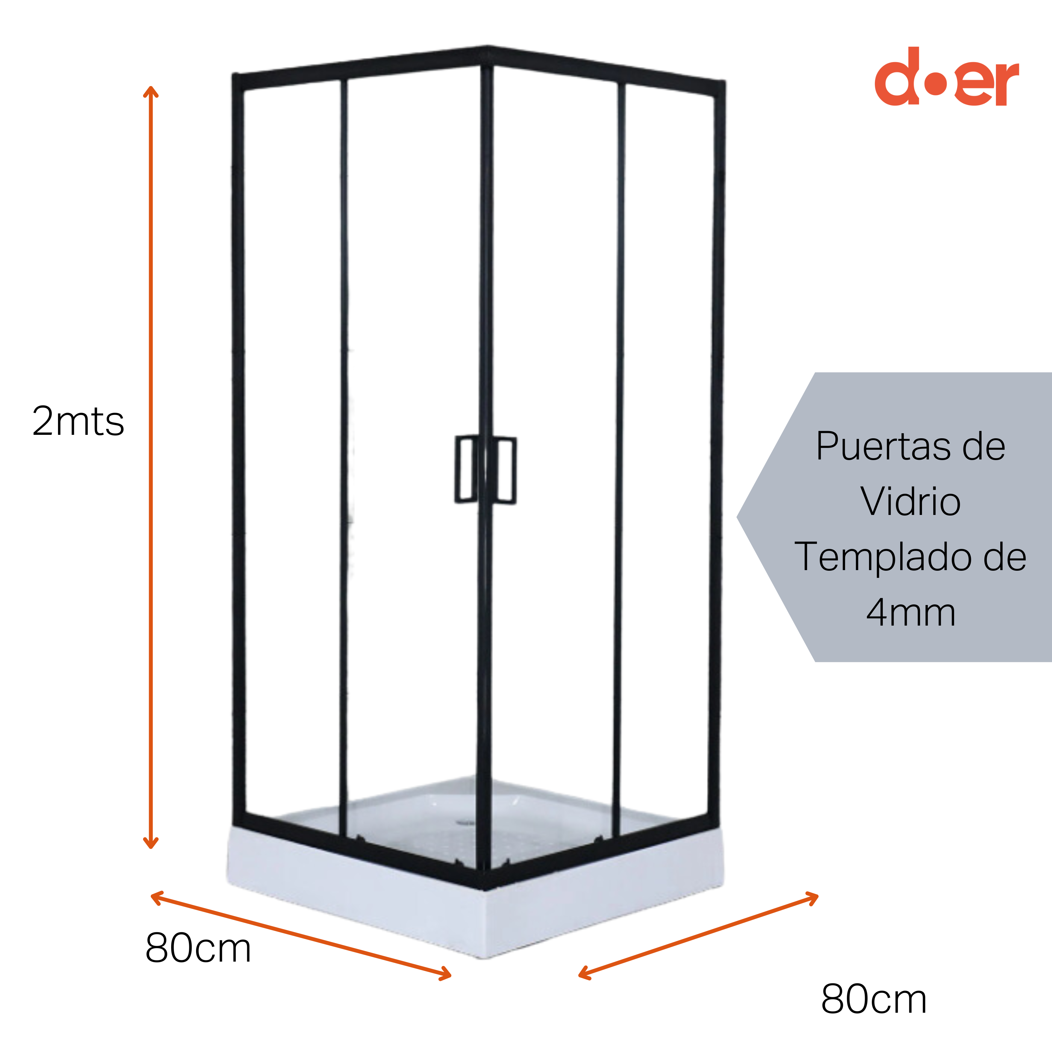 Cabina ducha Elegance Medium 80x80x200cm cuadrada negra.-3