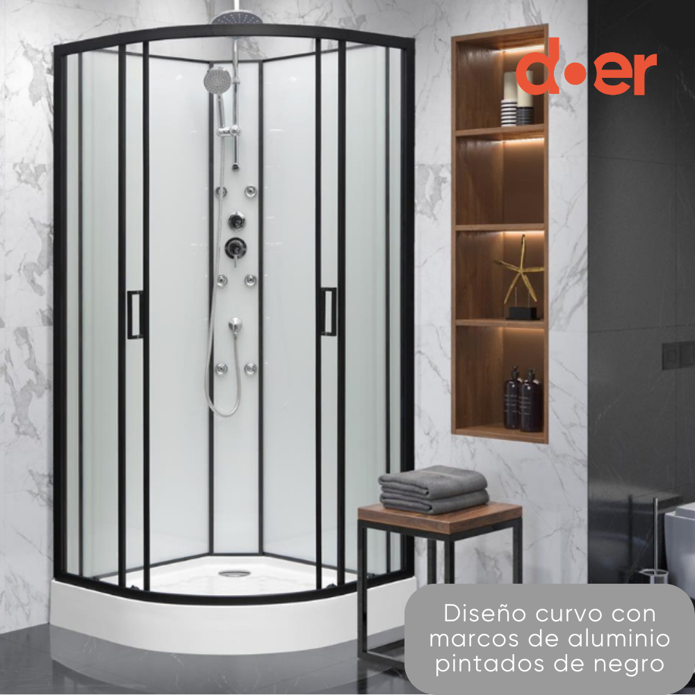 Cabina de ducha Oasis Large con hidromasaje 90x90x205cm diseño curvo marco negro-2