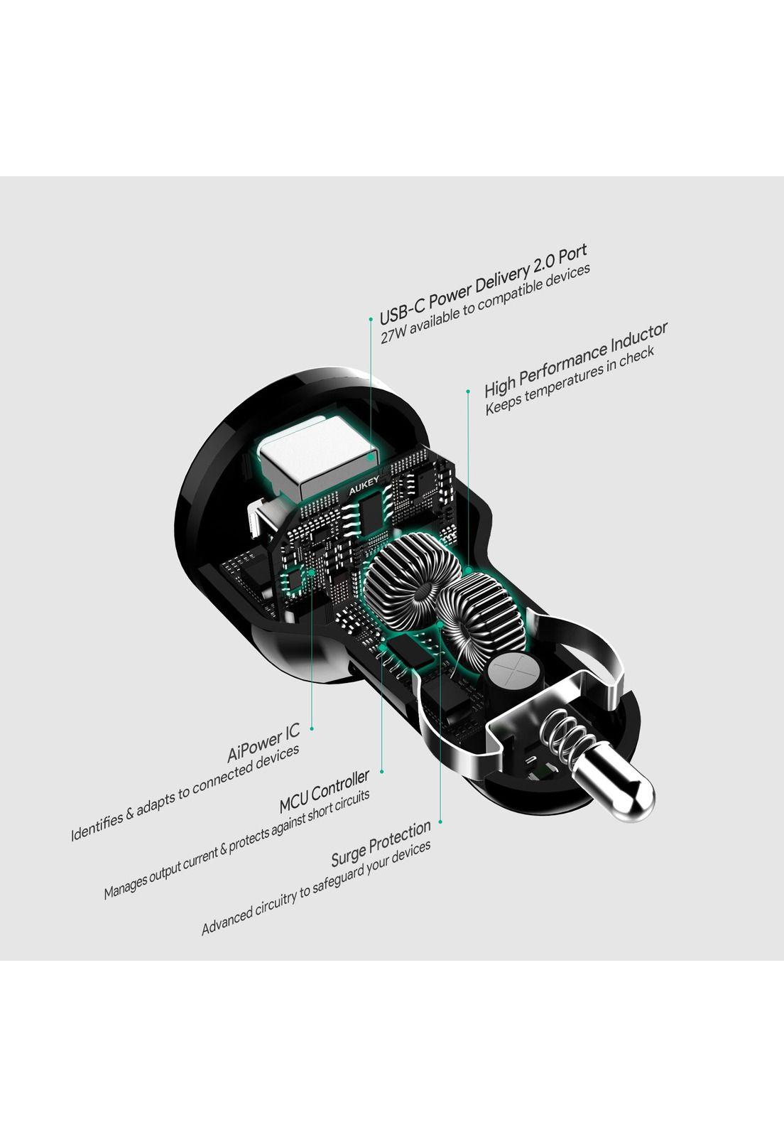 AUKEY Cargador de vehículo USB-C con suministro de energía Negro - CC-Y7-5