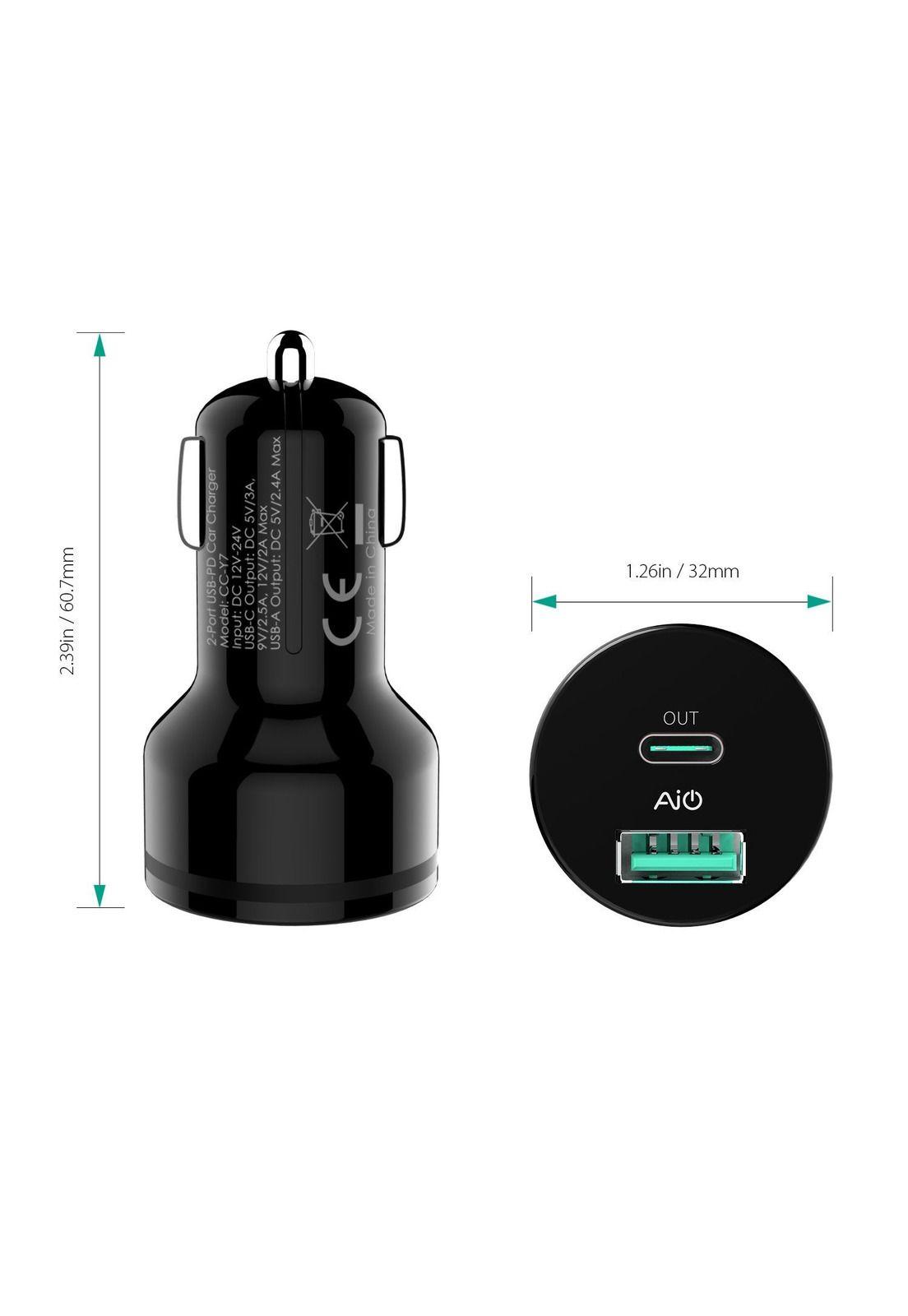 AUKEY Cargador de vehículo USB-C con suministro de energía Negro - CC-Y7-7