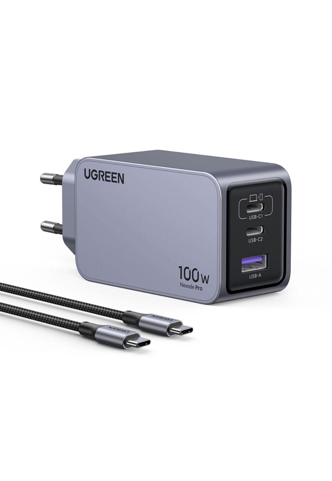 Ugreen Cargador Nexode Pro 100W GaN Fast Charger 2 USB-C / 1 USB-A + Cable USB-C 1.5M 100W Max X757-1