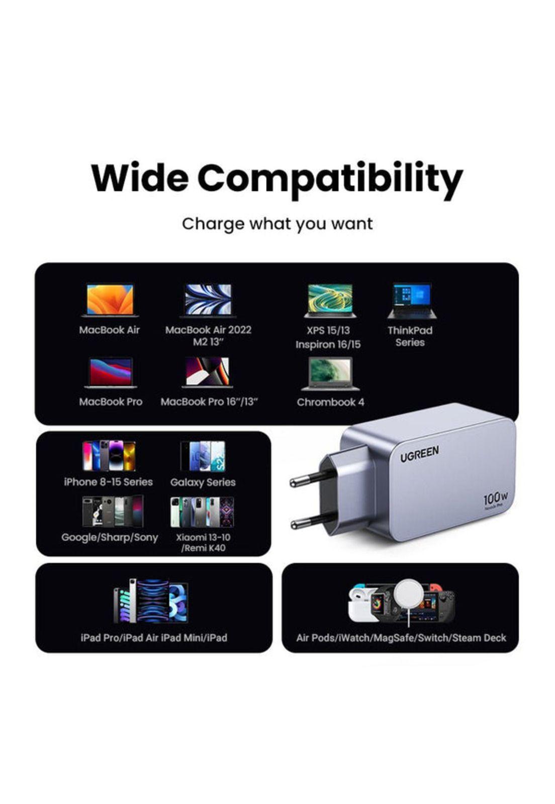 Ugreen Cargador Nexode Pro 100W GaN Fast Charger 2 USB-C / 1 USB-A + Cable USB-C 1.5M 100W Max X757-4