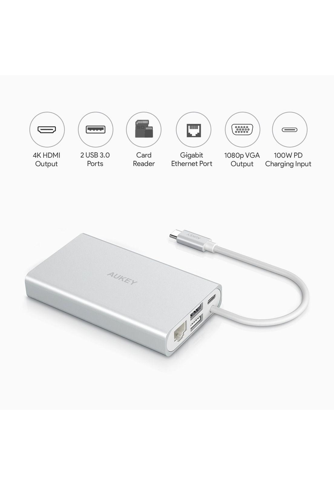 AUKEY HUB Multipuerto USB-C Gris - CB-C55-1