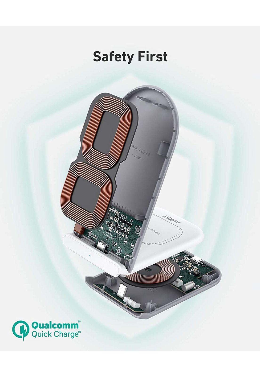 AUKEY Estación de carga Carga rápida 2 en 1 con soporte Blanco - LC-A2B-W-5