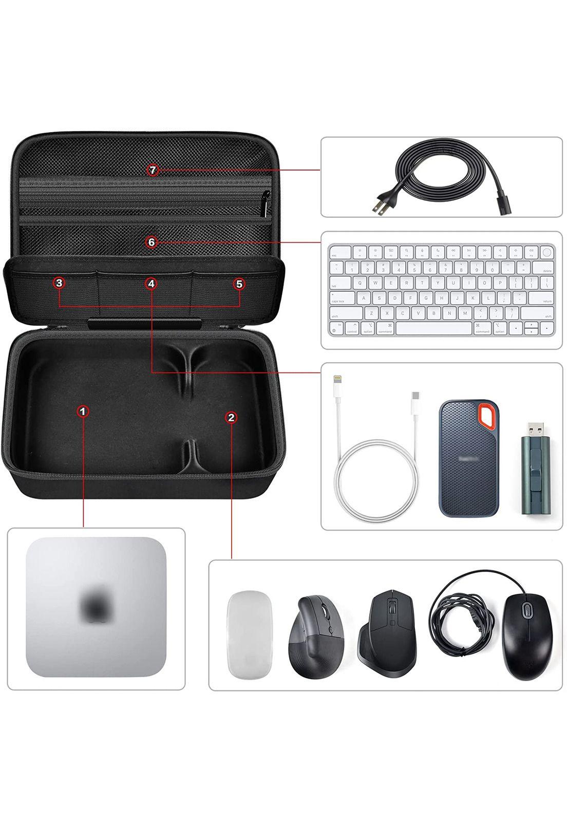 Funda compatible con Apple 2023 Mac Mini M2/Mac Mini M1 y Mac Mini modelo anterior, organizador de electrónica dura para teclado, mouse mágico, cargador y accesorios (solo caja), color negro-6