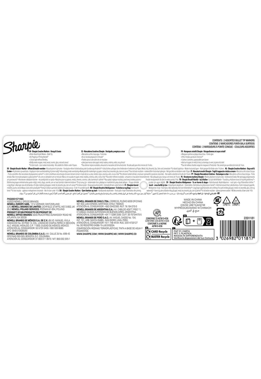 Sharpie 2 Marcadores Acrílicos Punta Bala Colores Blanco y Negro-2