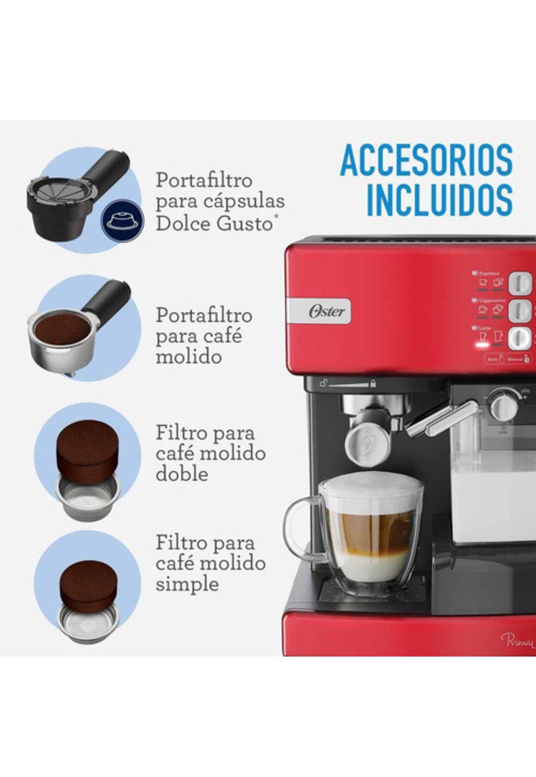 Oster Primalatte Cafetera Automática para Cápsulas Monodosis y Espresso BVSTEM6603 - Rojo-6