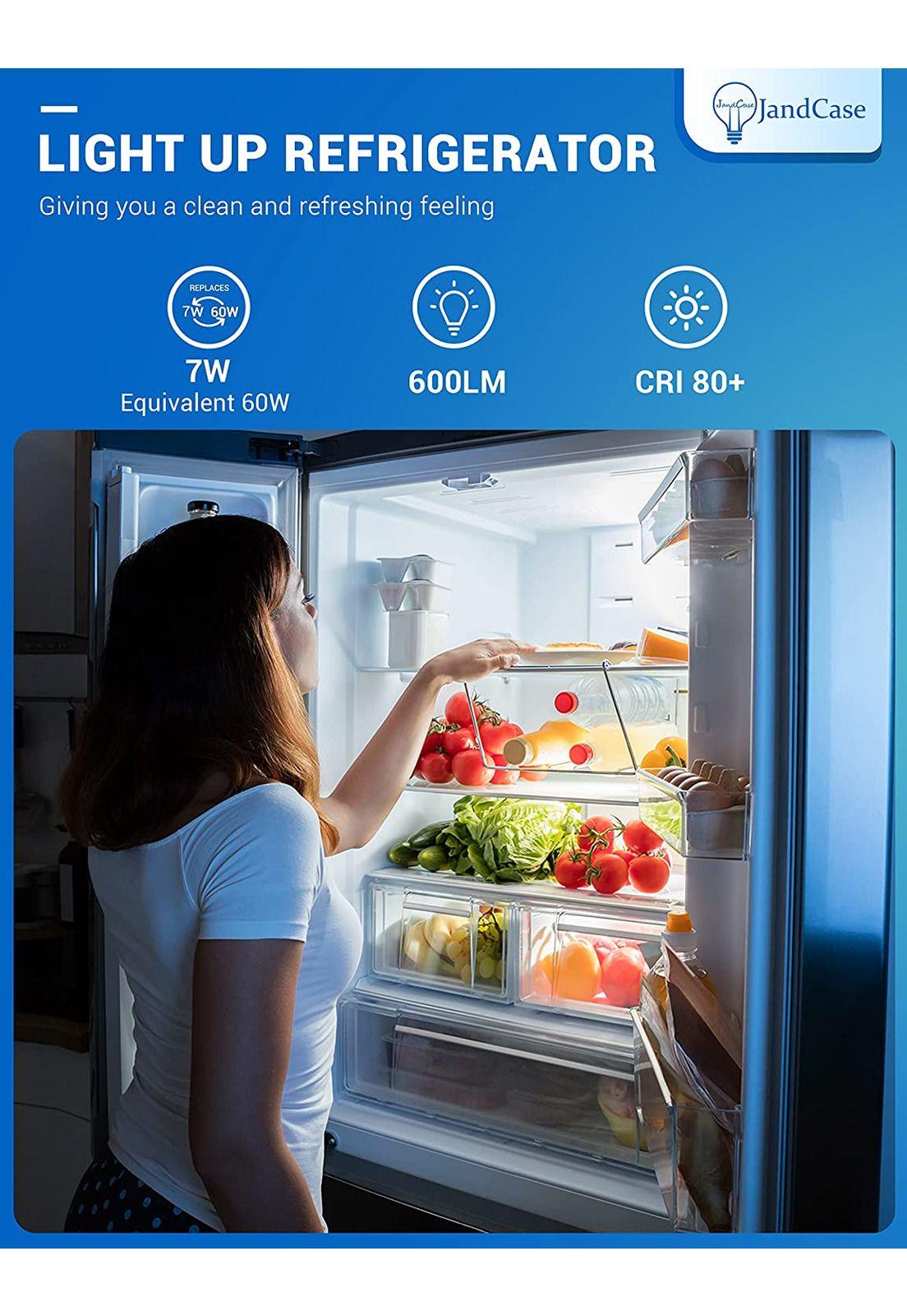 JandCase - Bombilla de luz para refrigerador de 7 W, bombilla LED A15, equivalente a 60 vatios, luz diurna blanca 5000K, 600LM, impermeable para electrodomésticos, ventilador de techo, no regulable-1