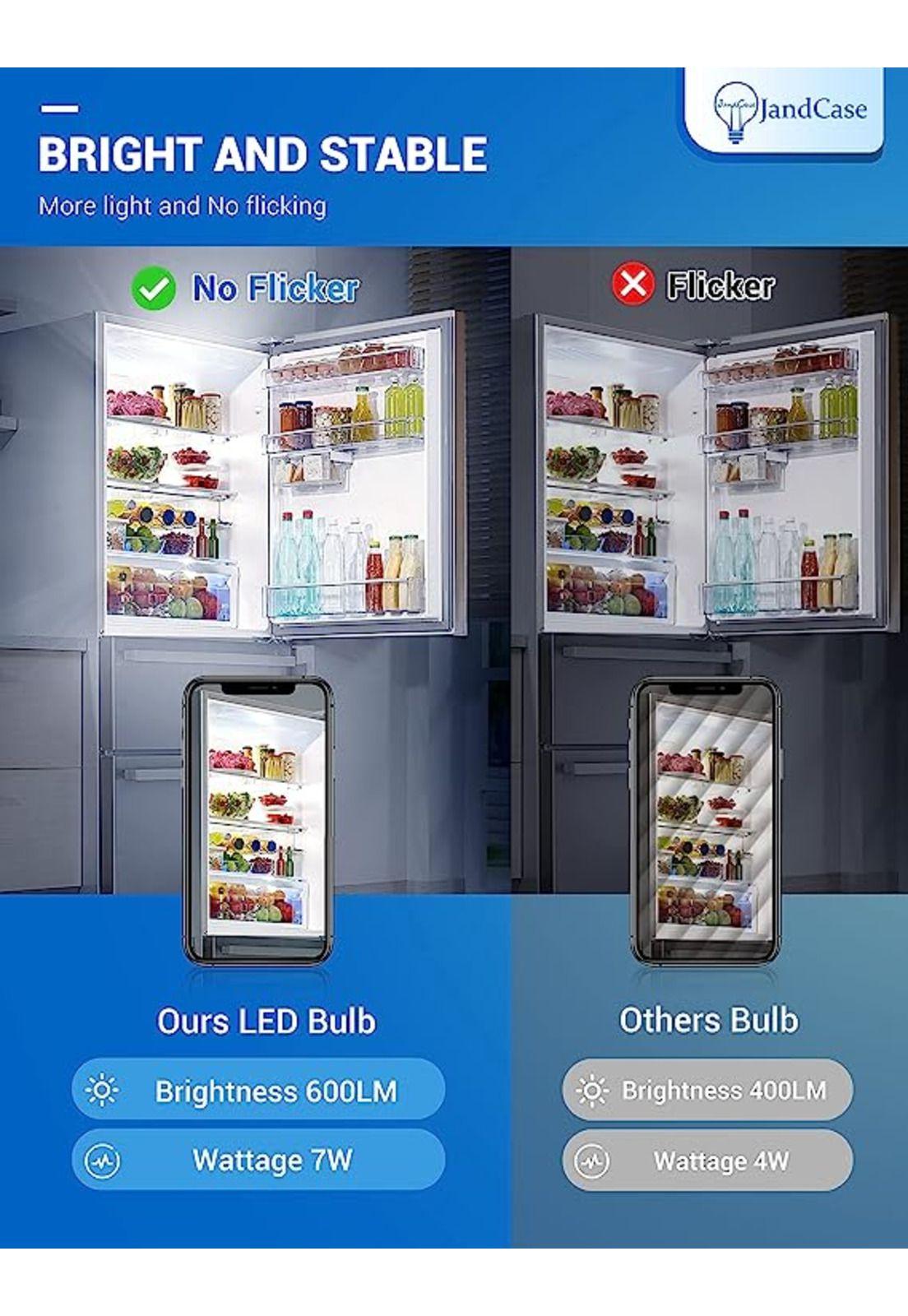 JandCase - Bombilla de luz para refrigerador de 7 W, bombilla LED A15, equivalente a 60 vatios, luz diurna blanca 5000K, 600LM, impermeable para electrodomésticos, ventilador de techo, no regulable-2
