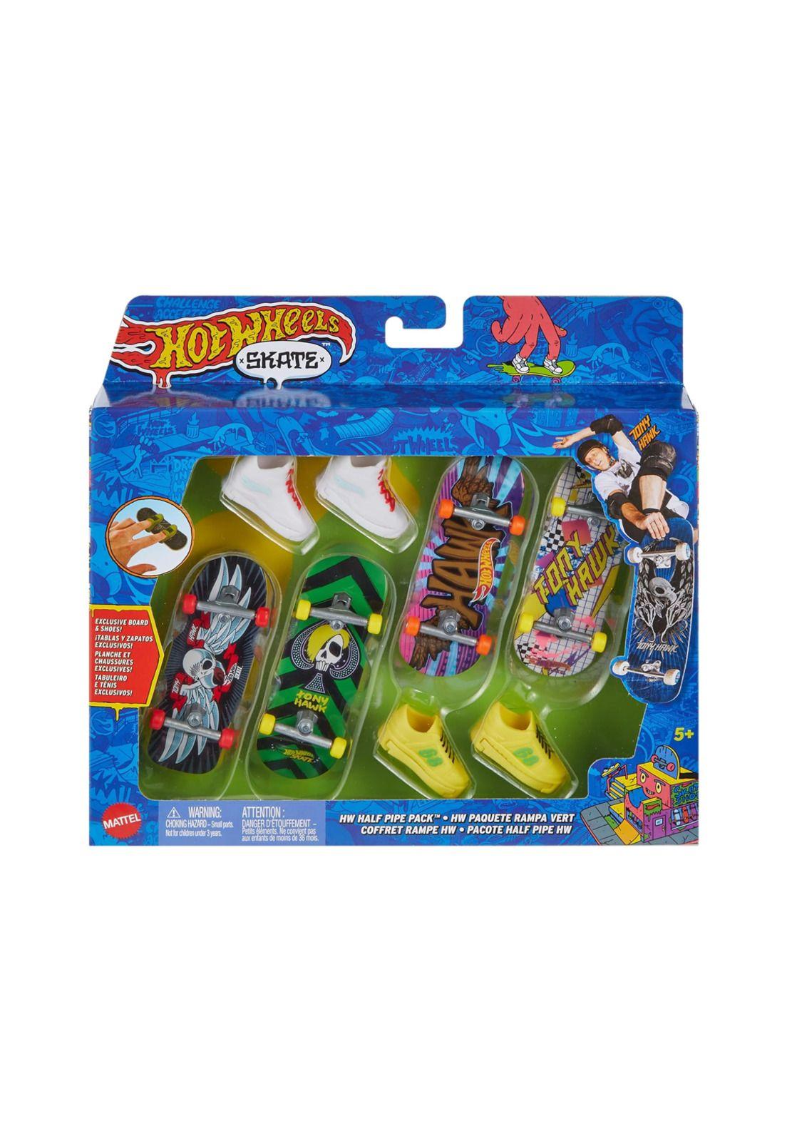Hot Wheels Skate Multipack 4 Fingerboards + Tenis Blancas y Amarillas-0