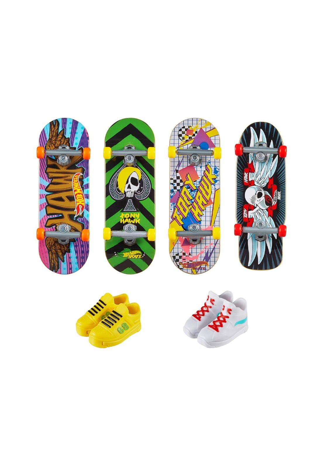 Hot Wheels Skate Multipack 4 Fingerboards + Tenis Blancas y Amarillas-1