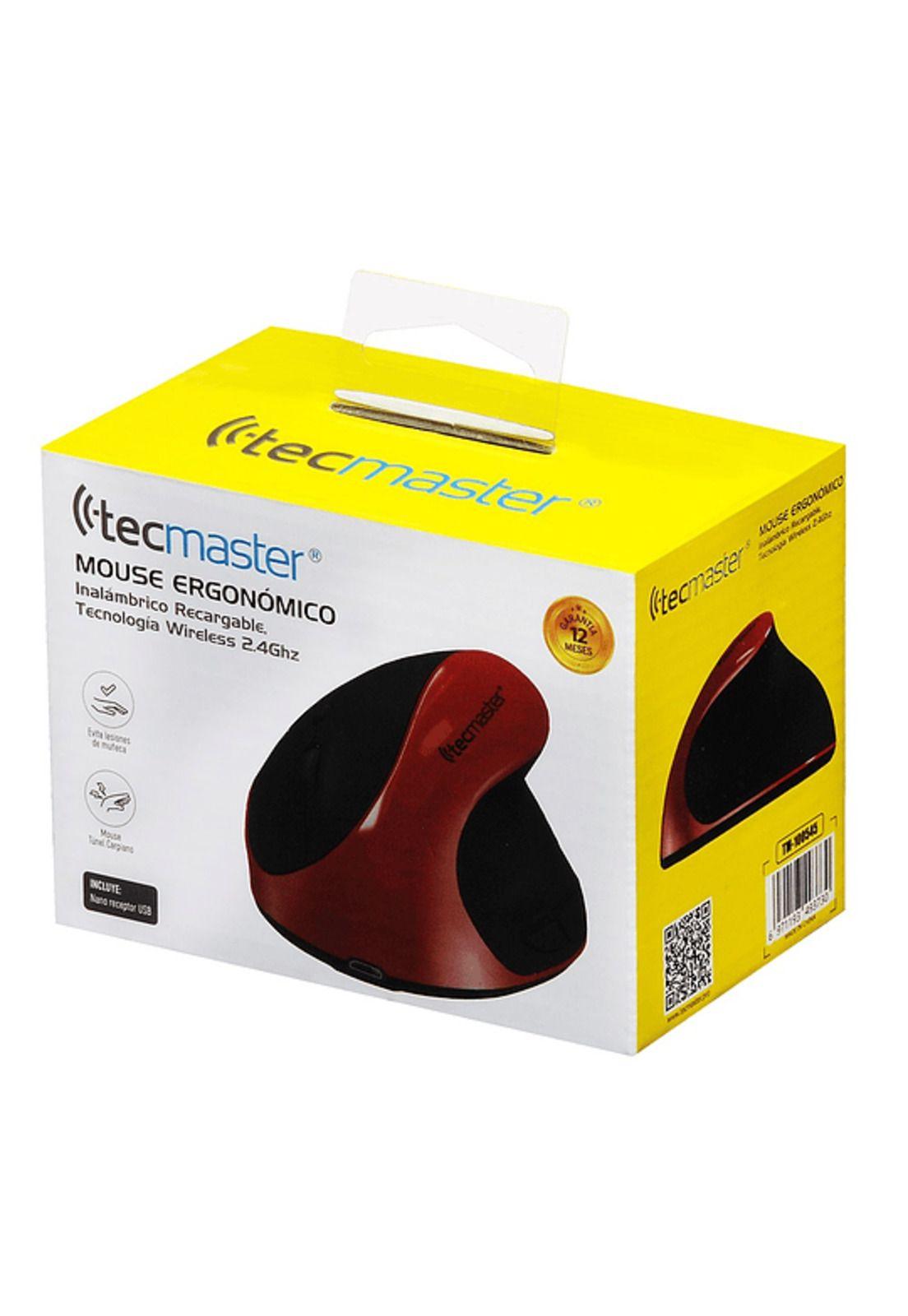 Tecmaster Mouse Ergonómico Inalámbrico Recargable Negro Rojo-4