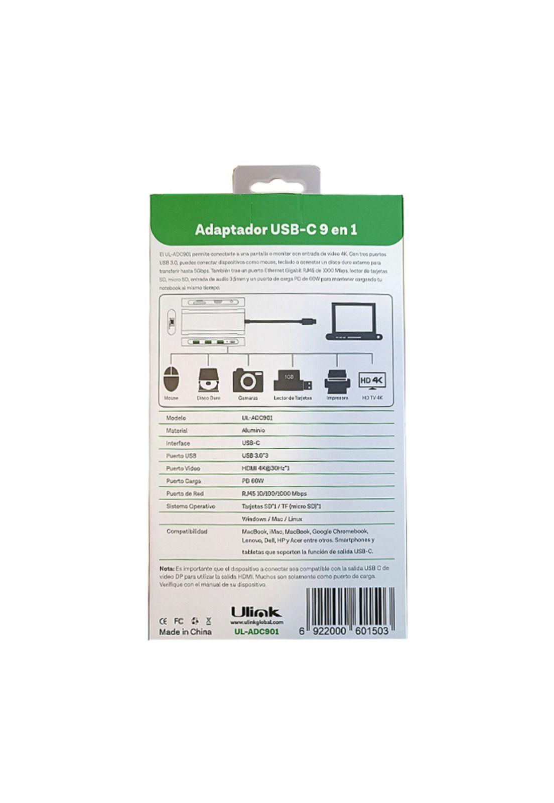 Ulink HUB Adaptador Multipuerto USB C 9 en 1-4