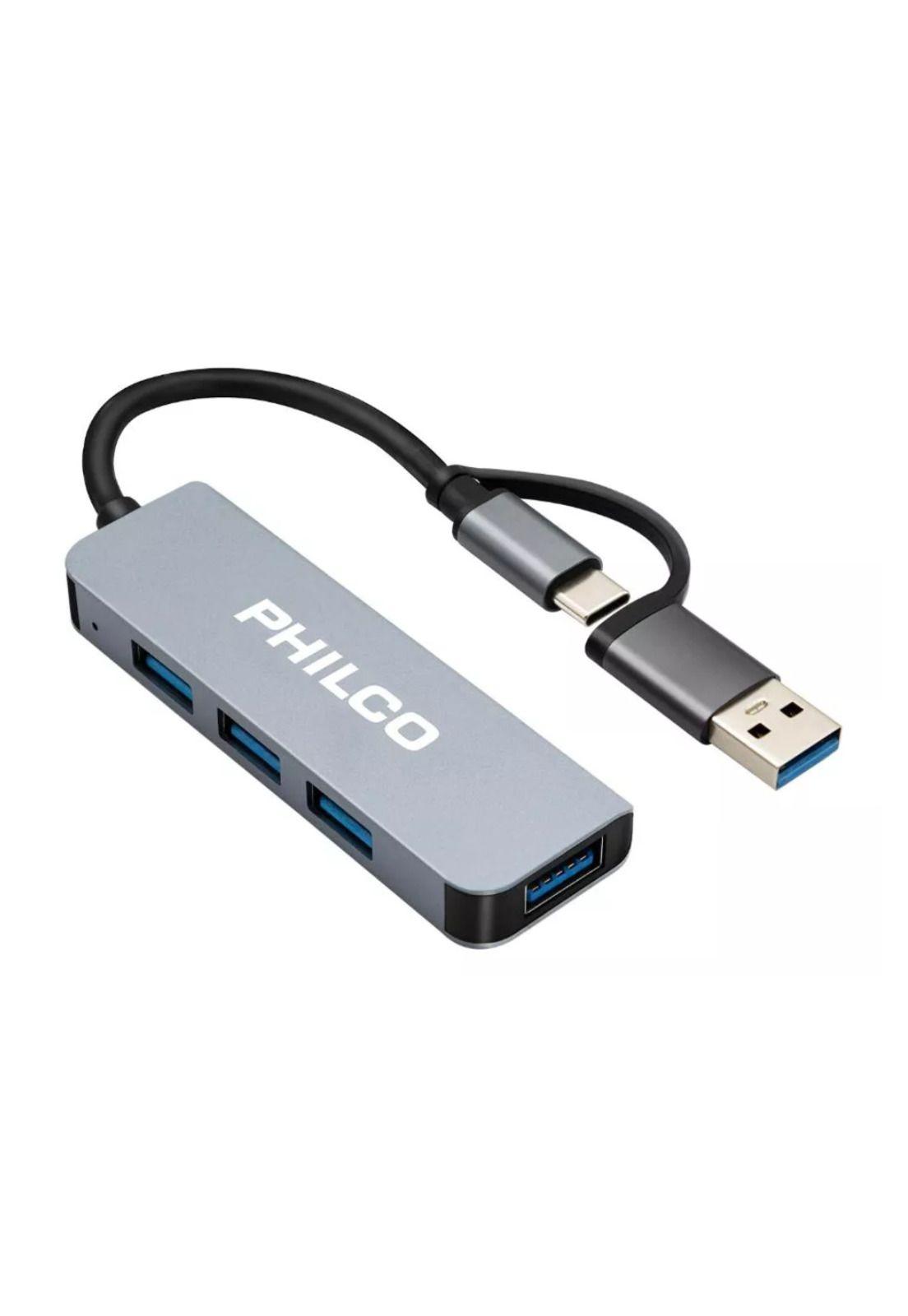 Hub Philco USB-C con Adaptador a USB Metalico 4 en 1 - Gris-0