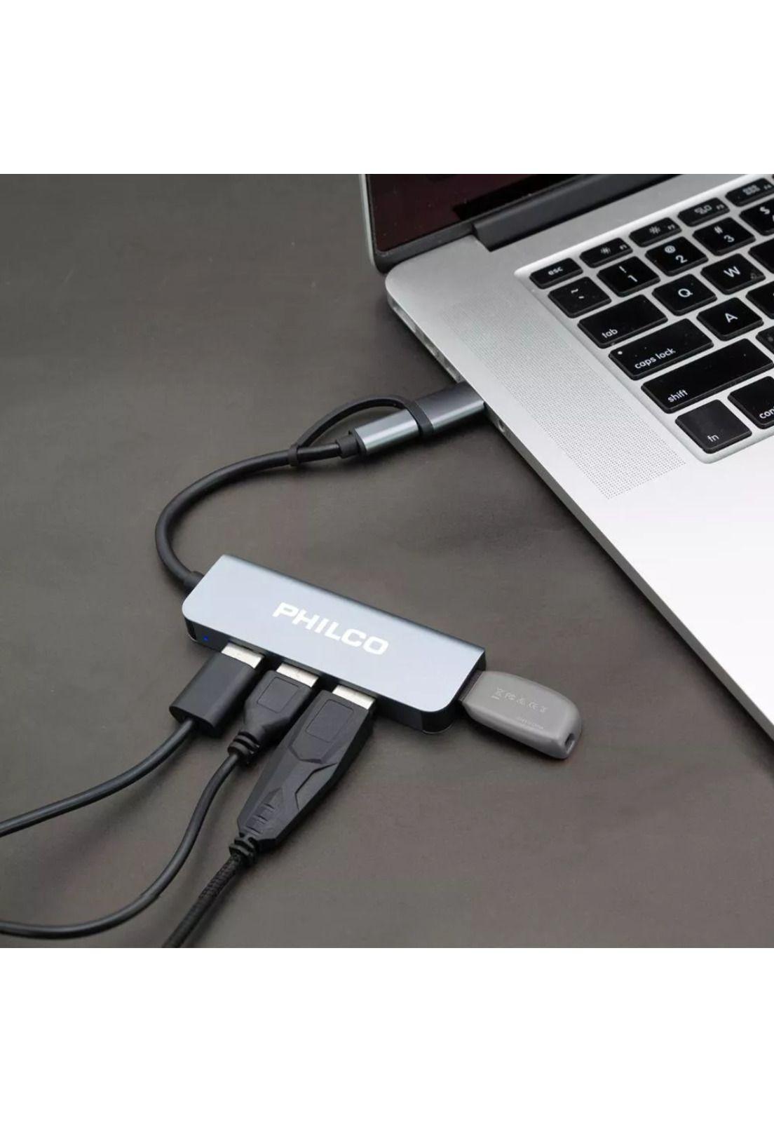 Hub Philco USB-C con Adaptador a USB Metalico 4 en 1 - Gris-3