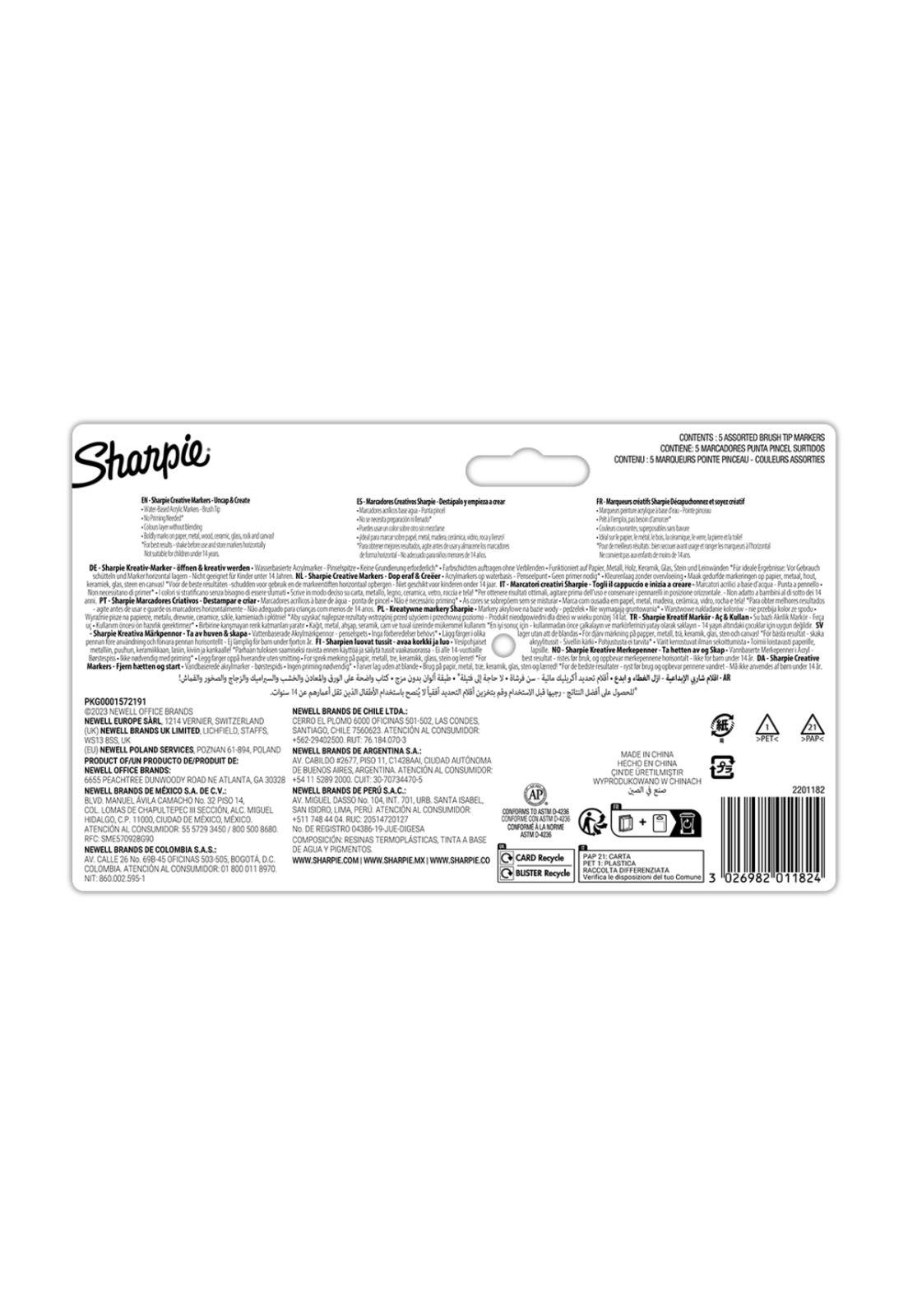 Sharpie Marcadores Acrílico Punta Pincel 5 Colores Surtidos-2