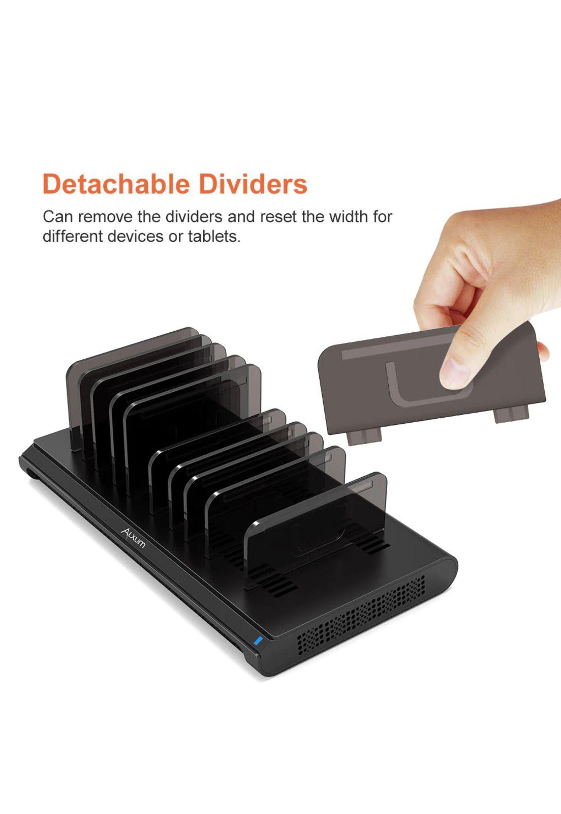 Alxum Estación de carga para iPad, estación de acoplamiento y organizador de teléfono de 108 W con 10 puertos con separadores ajustables y IC inteligente, cargador USB multidispositivos para iPhone, Samsung Galaxy, teléfono celular, Apple, tableta-1