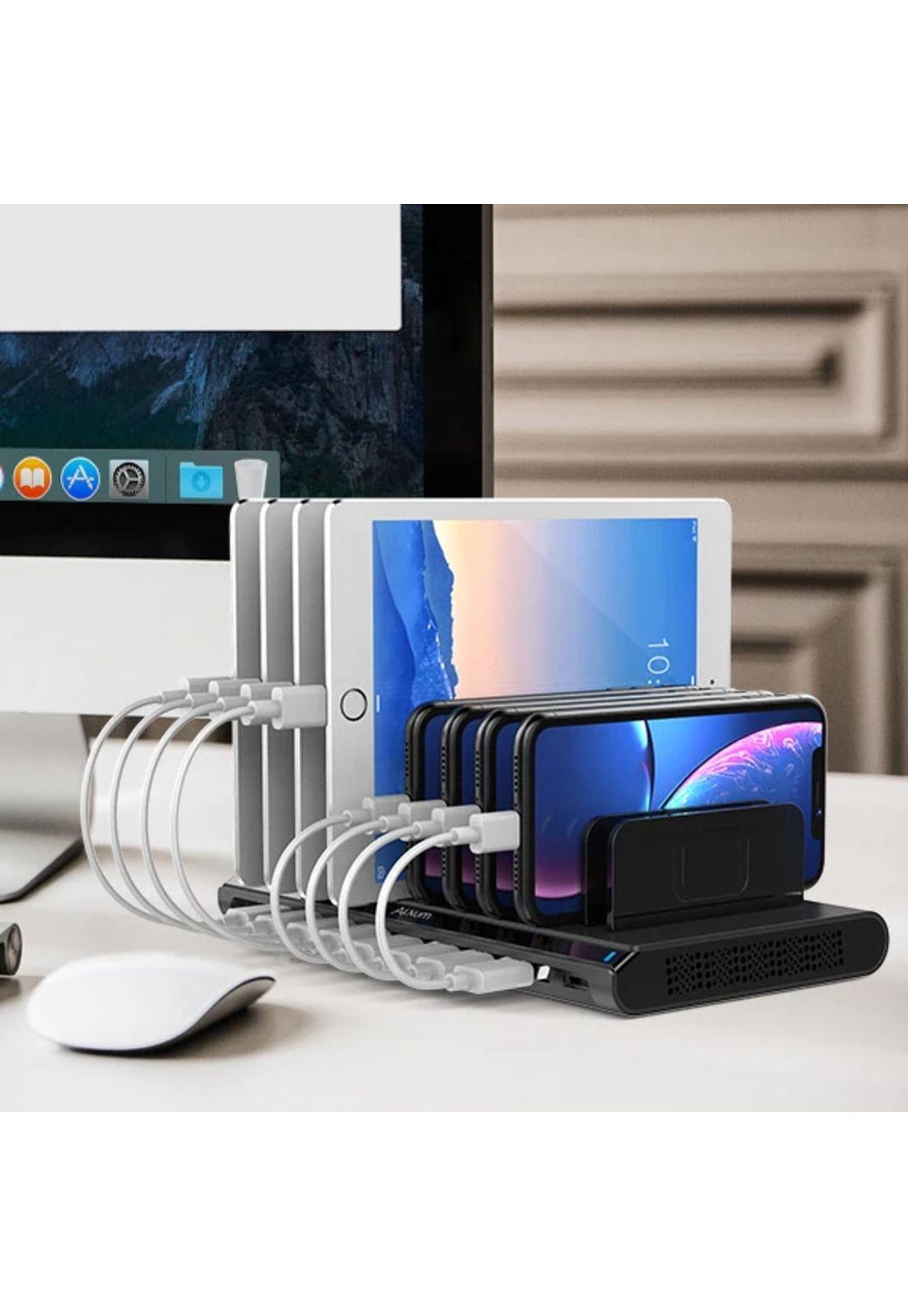 Alxum Estación de carga para iPad, estación de acoplamiento y organizador de teléfono de 108 W con 10 puertos con separadores ajustables y IC inteligente, cargador USB multidispositivos para iPhone, Samsung Galaxy, teléfono celular, Apple, tableta-3